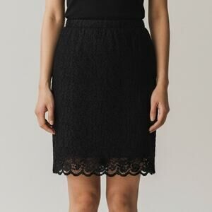 Anne Klein II Floral Laced Scallop Pencil Mini Skirt Back Zip Up Lined 8 Black
